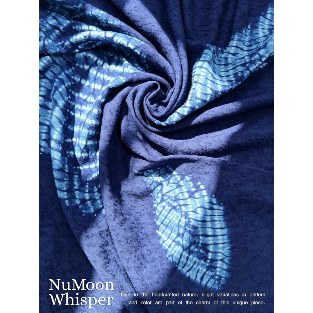 Hand-Dyed Cotton Blend Scarf | Indigo Shibori Square Scarf | Botanical Scarf